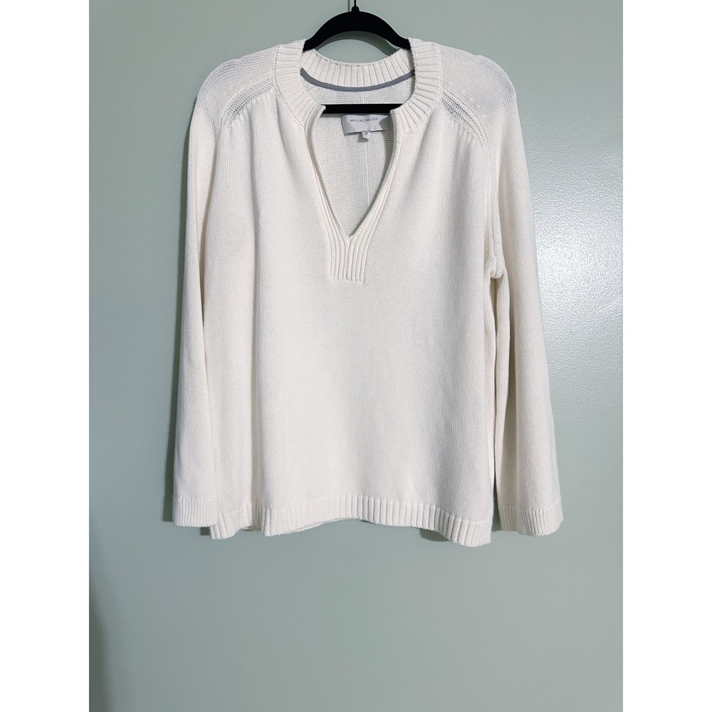 Brochu Walker Ivory Cotton Cashmere Split Neck Sweater Women's Medium